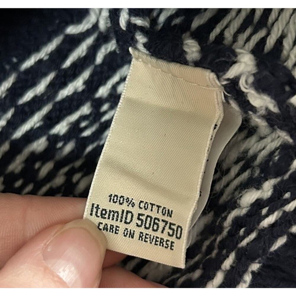 LL Bean Navy Blue White Patterned Knit Sweater Women’s Size M 100% Cotton - Picture 5 of 6